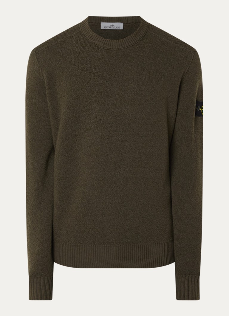 Stone Island Heren S01C4 grofgebreide trui van scheerwol met logo in de kleur Donkerbruin, maat: S