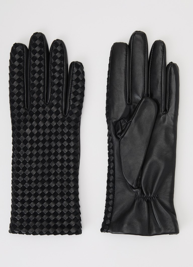 Kessler Dames Mila handschoenen van leer met gevlochten detail in de kleur Zwart, maat: 8