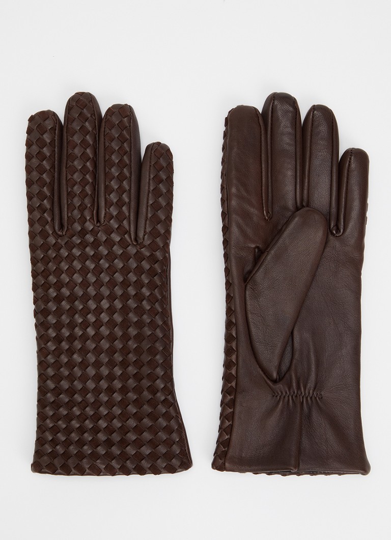 Kessler Dames Mila handschoenen van leer met gevlochten detail in de kleur Camel, maat: 7