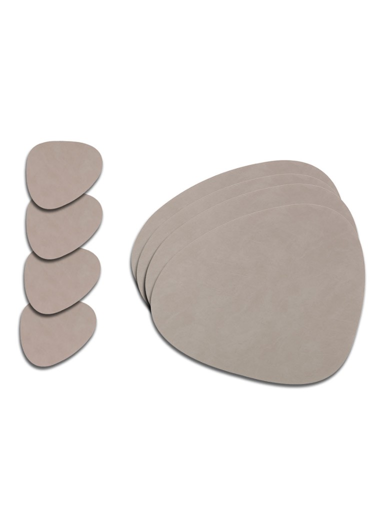 LIND DNA Giftset Curve L placemat en onderzetter van leer set van 8 Lichtgrijs - Deal