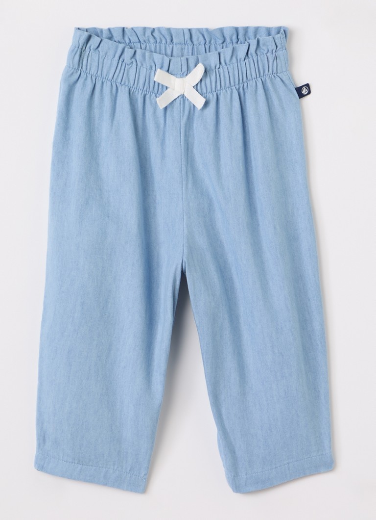 Petit Bateau Meisjes Straight fit broek van chambray in de kleur Blauw, maat: 6M=68