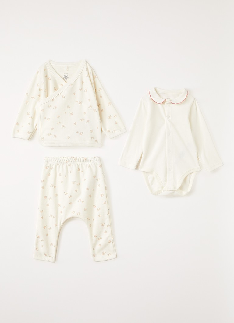 Petit Bateau Meisjes Set van top met legging en romper 3-delig in de kleur Gebroken wit, maat: 3M=62