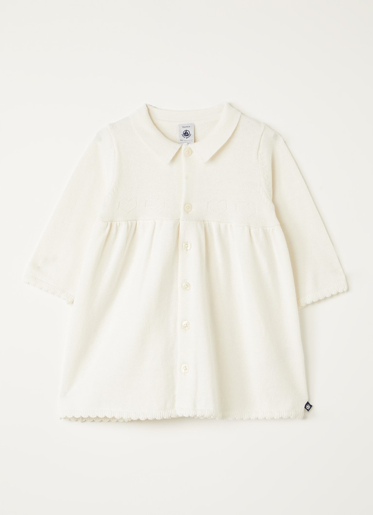 Petit Bateau Meisjes Blousejurk met ingebreid patroon in de kleur Gebroken wit, maat: 18M=80