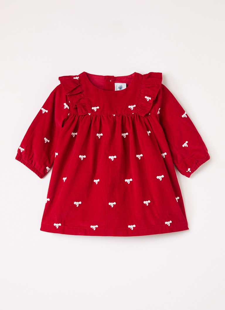 Petit Bateau Meisjes Jurk van corduroy met borduring en volant in de kleur Rood, maat: 18M=80