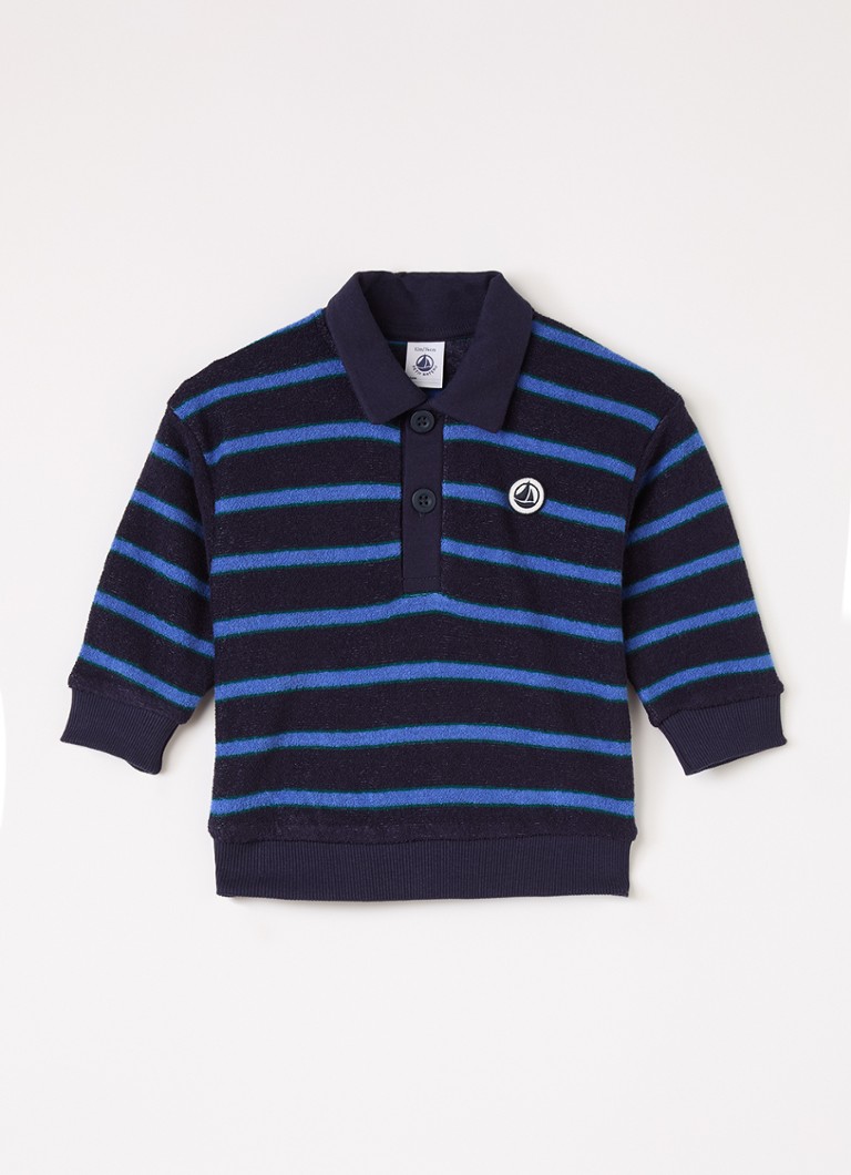 Petit Bateau Jongens Trui van badstof met streepprint en polokraag in de kleur Donkerblauw, maat: 36M=92