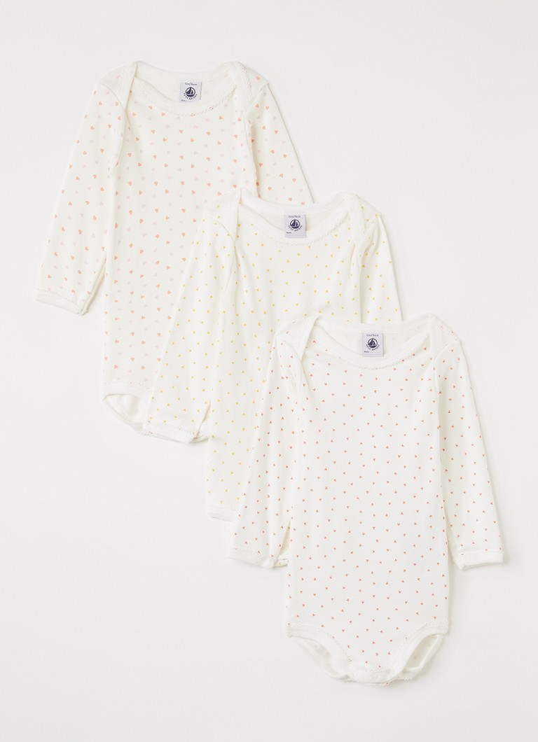Petit Bateau Meisjes Romper met print in 3-pack in de kleur Gebroken wit, maat: 24M=86