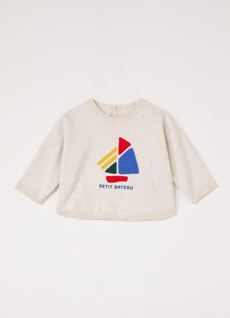 Petit Bateau Meisjes Bootje sweater met print in de kleur Beige, maat: 36M=92
