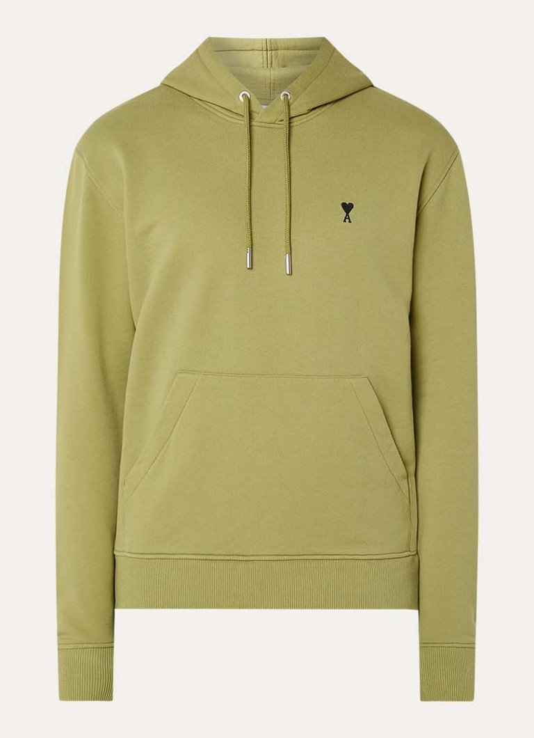 AMI Paris Heren Hoodie met logoborduring in de kleur Mosgroen, maat: M