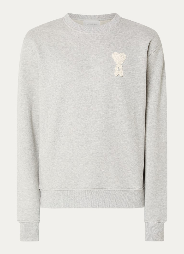 AMI Paris Heren Sweater met logoborduring in de kleur Grijsmele, maat: S