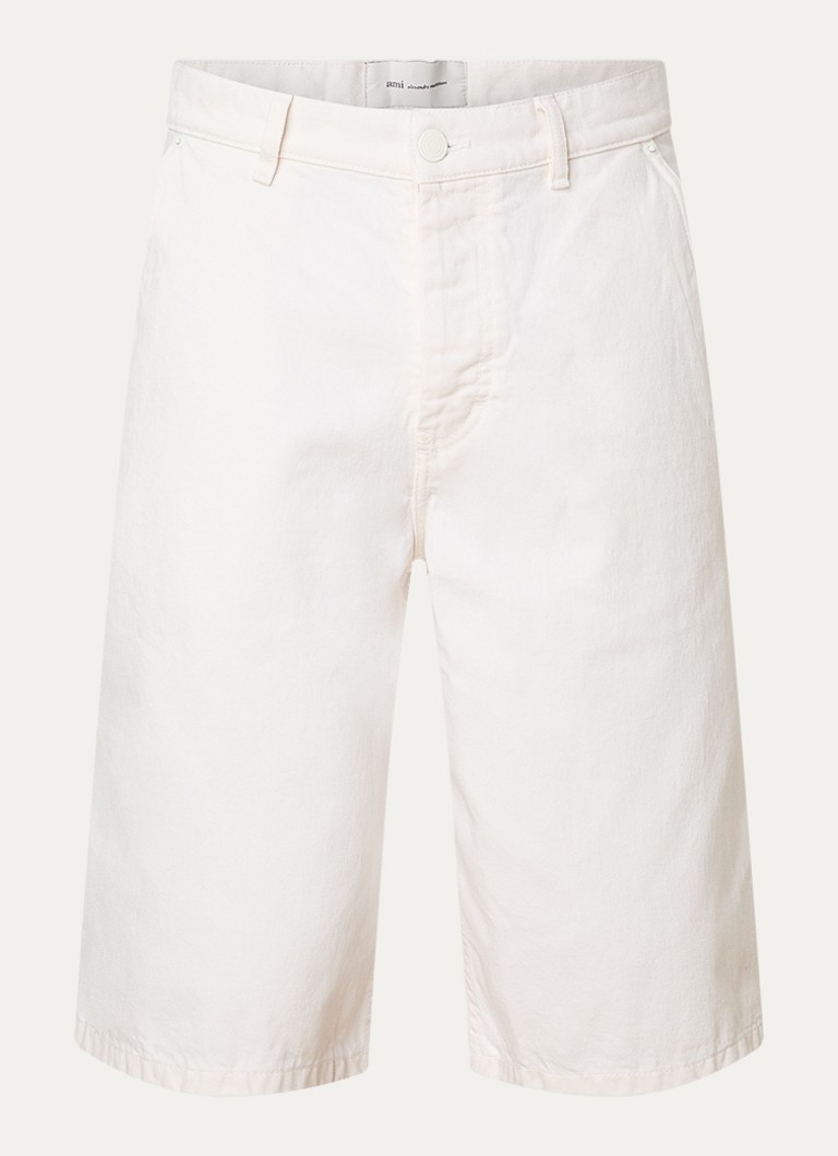AMI Paris Dames Straight fit korte broek van denim met gekleurde wassing in de kleur Gebroken wit, maat: 34