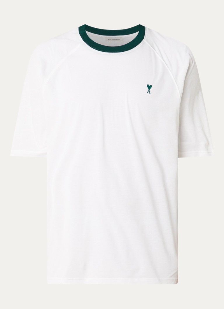 AMI Paris Heren Ringer T-shirt met logoborduring in de kleur Wit, maat: S