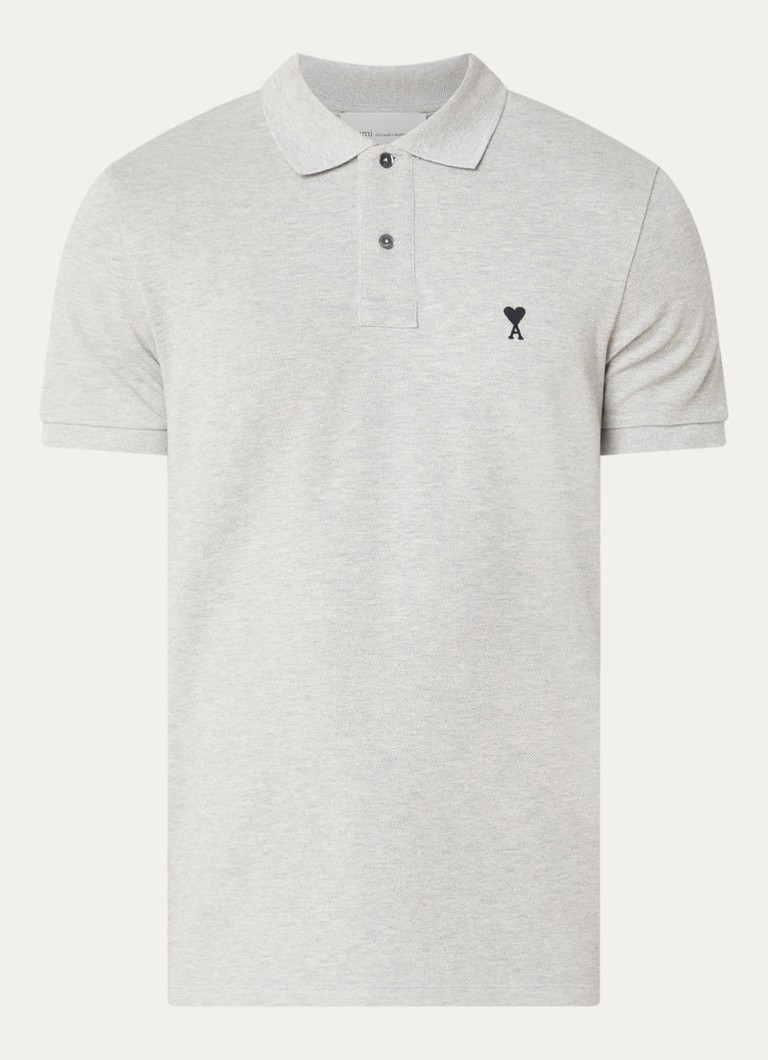 AMI Paris Heren Regular fit polo van piqué katoen met logoborduring in de kleur Lichtgrijs, maat: S