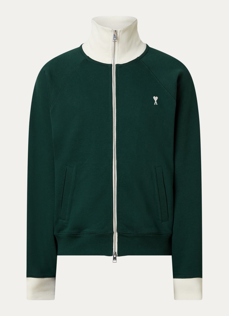 AMI Paris Heren Sweatvest met logo en steekzakken in de kleur Donkergroen, maat: L
