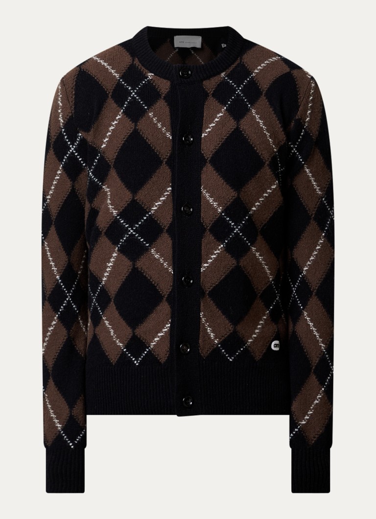AMI Paris Heren Fijngebreid vest van wol met ingebreid patroon in de kleur Bruin, maat: L
