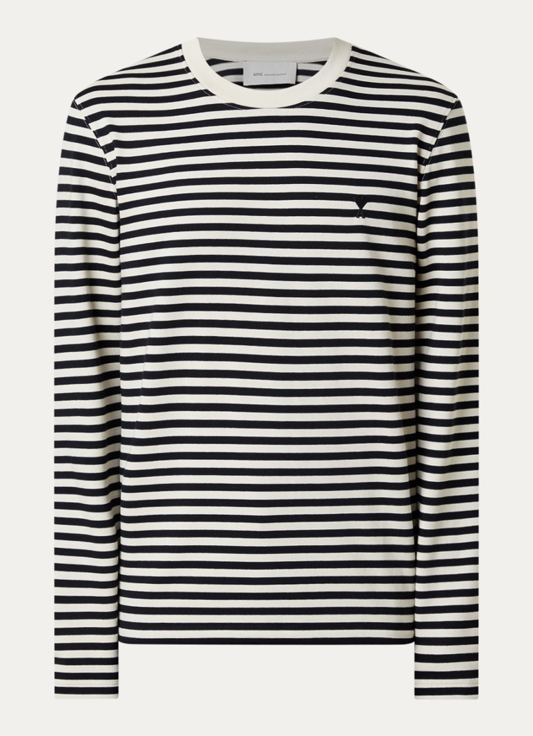AMI Paris Heren Longsleeve met streepprint in de kleur Gebroken wit, maat: S