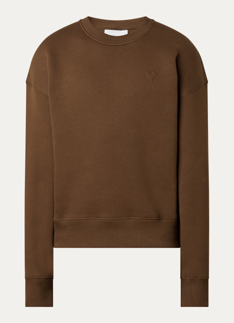 AMI Paris Heren Sweater met logo in de kleur Bruin, maat: L