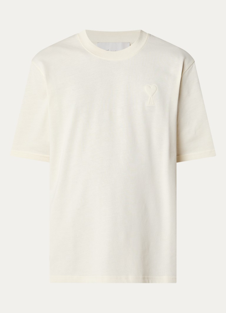 AMI Paris Heren T-shirt met logoborduring in de kleur Naturel, maat: XL