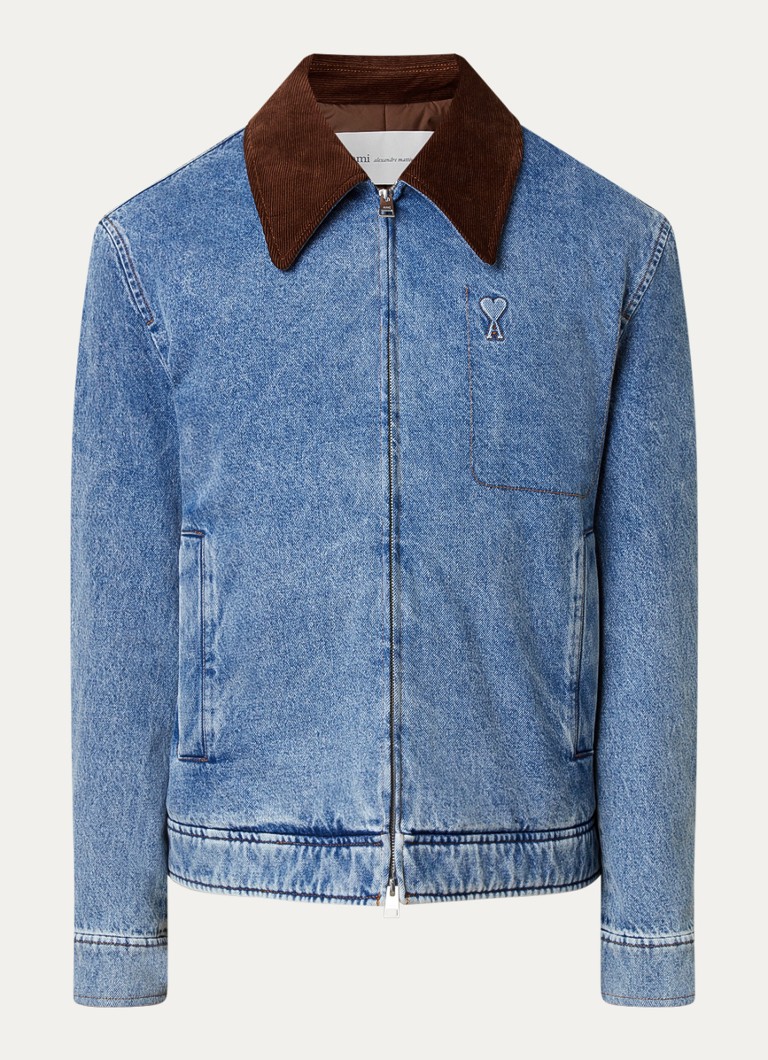 AMI Paris Heren Spijkerjas met logo en steekzakken in de kleur Indigo, maat: XL