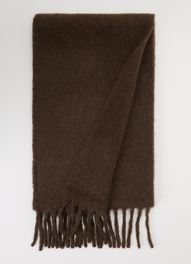 AMI Paris Heren Sjaal in alpaca wolblend met franjes 235 x 30 cm in de kleur Bruin, maat: OS