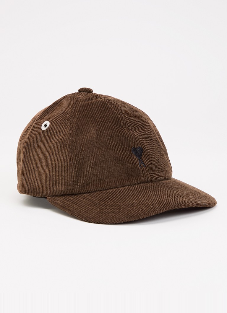 AMI Paris Heren Pet van corduroy met logoborduring in de kleur Bruin, maat: OS