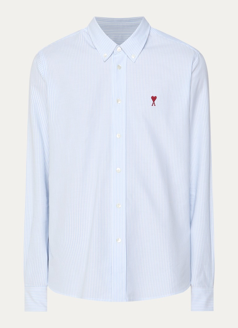 AMI Paris Heren Regular fit overhemd met logo in de kleur Lichtblauw, maat: XL