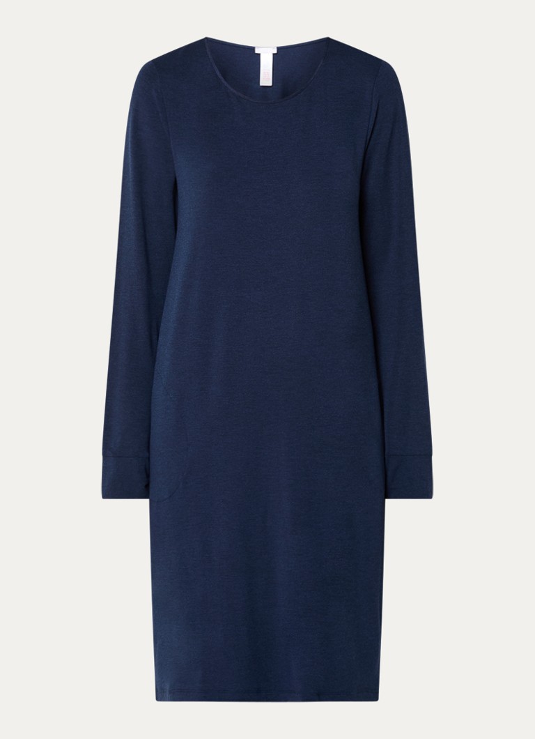 Hanro Dames Natural Elegance nachthemd met steekzakken in de kleur Donkerblauw, maat: XL