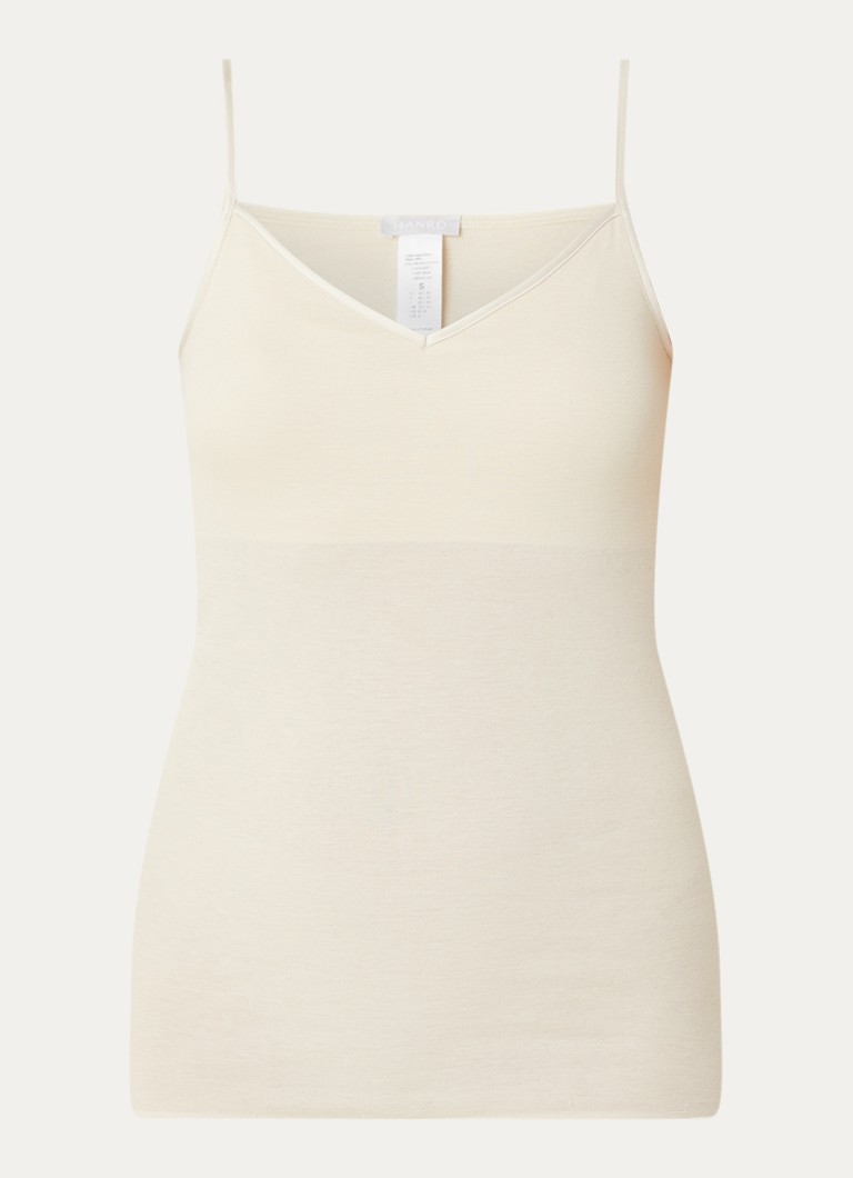 Hanro Dames Spaghettitop met V-hals in de kleur Zand, maat: XS