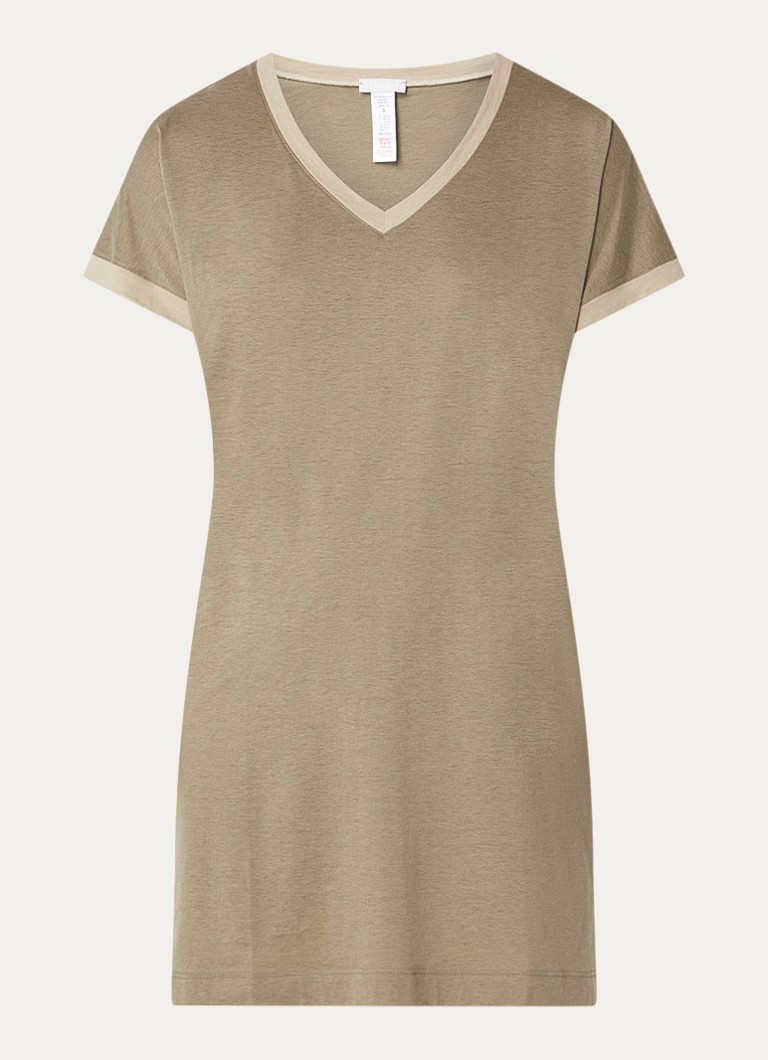 Hanro Dames Laura nachthemd met V-hals in de kleur Khaki, maat: S