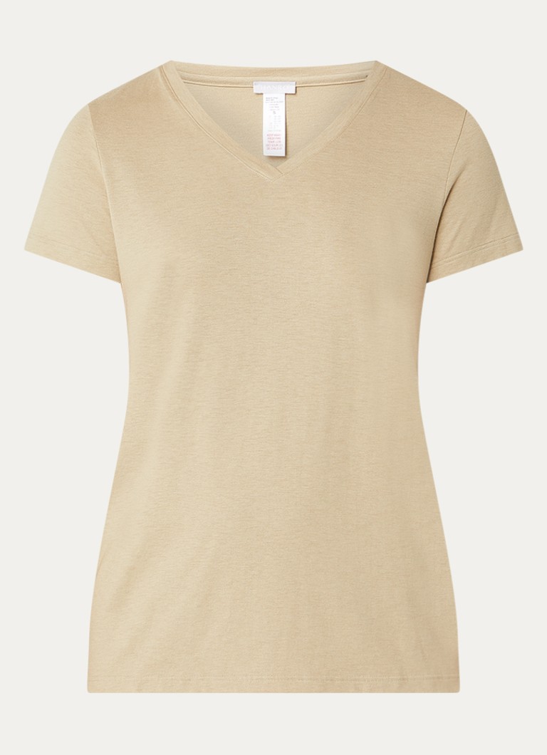 Hanro Dames Pyjamatop met V-hals in de kleur Khaki, maat: S