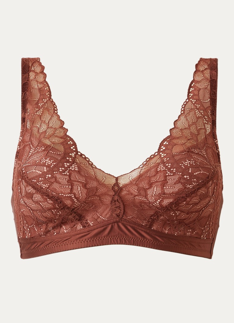 Hanro Dames Azelia bralette met borduring in de kleur Bruin, maat: L