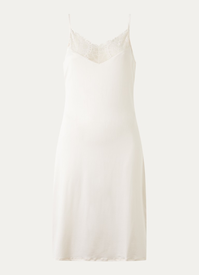 Hanro Dames Azelia slipdress met details van kant in de kleur Gebroken wit, maat: S