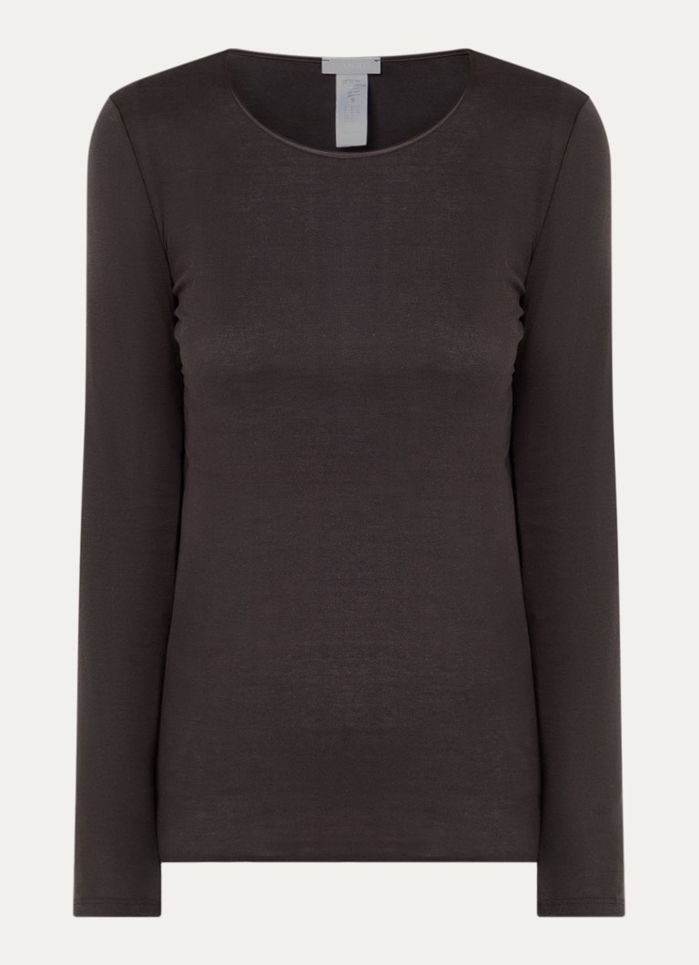 Hanro Dames Longsleeve met ronde hals in de kleur Donkerbruin, maat: M