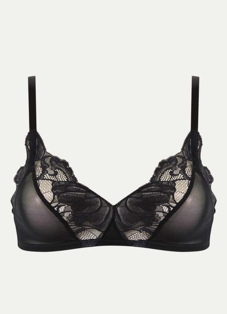 Hanro Dames Lysia voorgevormde bralette van mesh met kant in de kleur Zwart, maat: S
