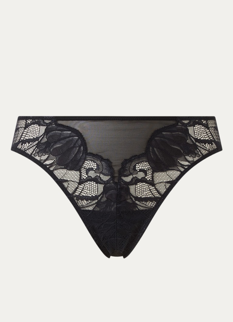 Hanro Dames Lysia tanga van kant met mesh in de kleur Zwart, maat: L