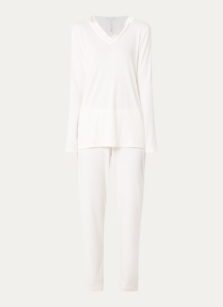 Hanro Dames Tyra pyjamaset van katoen in de kleur Creme, maat: S