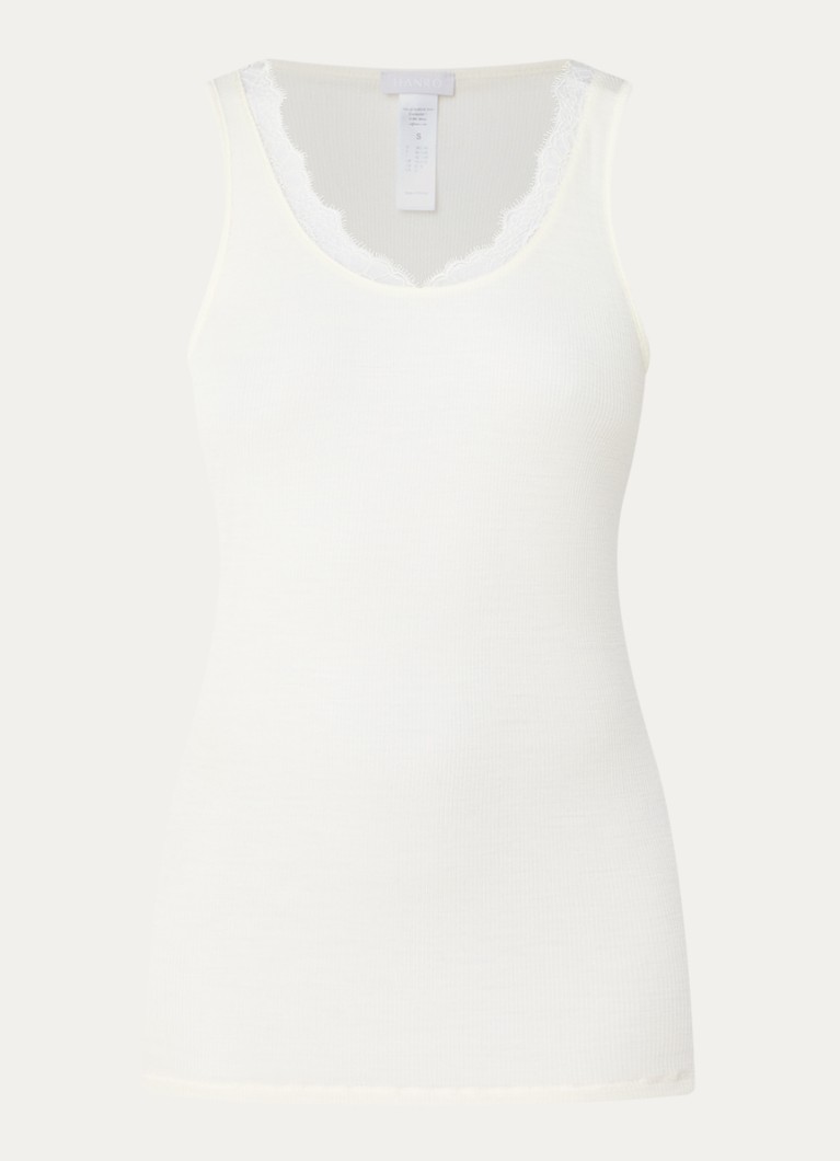 Hanro Dames Singlet in zijdeblend met details van kant in de kleur Gebroken wit, maat: S