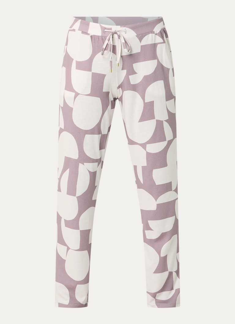 Hanro Dames Pyjamabroek met steekzakken en print in de kleur Oudroze, maat: L
