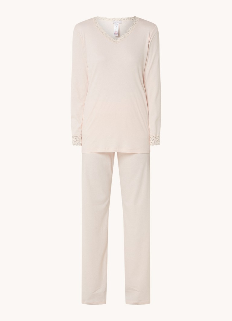 Hanro Dames Moments pyjamaset met details van kant in de kleur Lichtroze, maat: L
