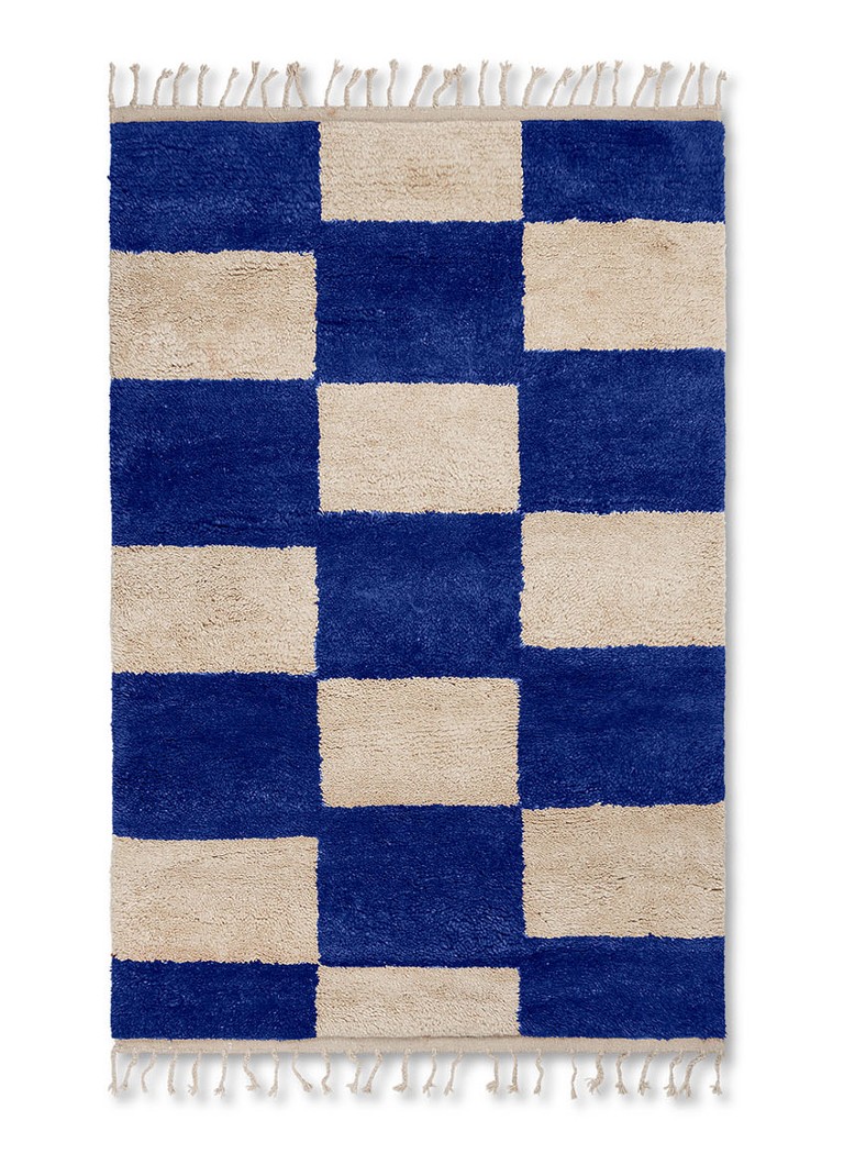 Ferm LIVING Mara knotted L vloerkleed 180 x 120 cm Kobaltblauw - Deal