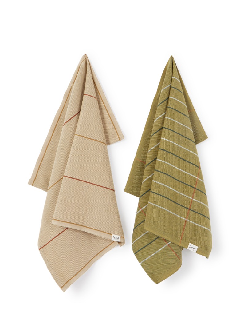 Ferm LIVING Ito theedoek van katoen 70 x 50 cm set van 2 Mosgroen - Deal