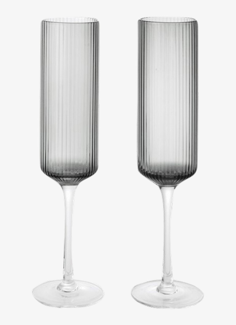 Ferm LIVING Ripple champagneglas 15 cl set van 2 Grijs - Deal