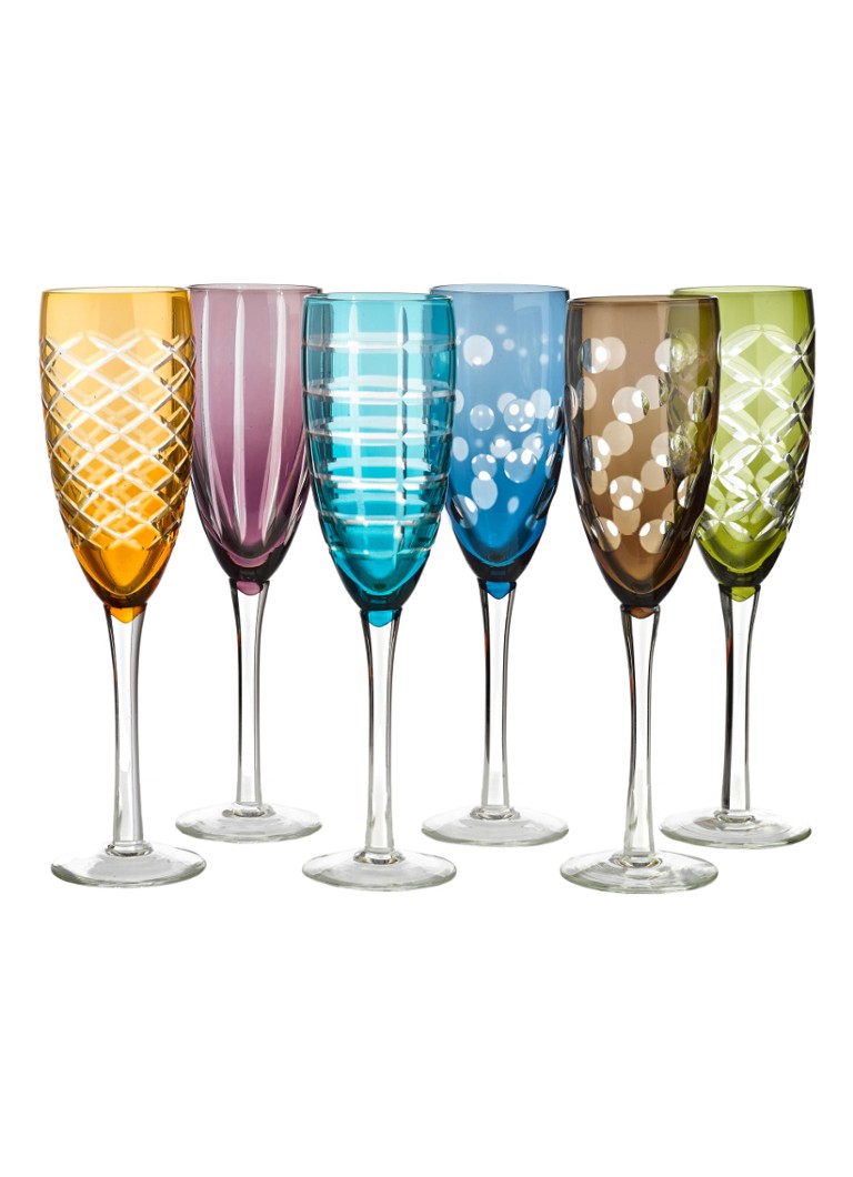 POLSPOTTEN Cuttings champagneglas set van 6 Multicolor