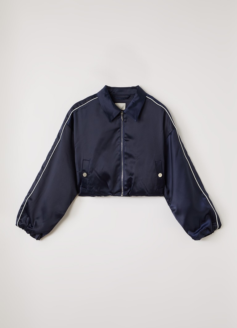 AI&KO Meisjes Ilka cropped bomberjack van satijn in de kleur Donkerblauw, maat: 14J=164