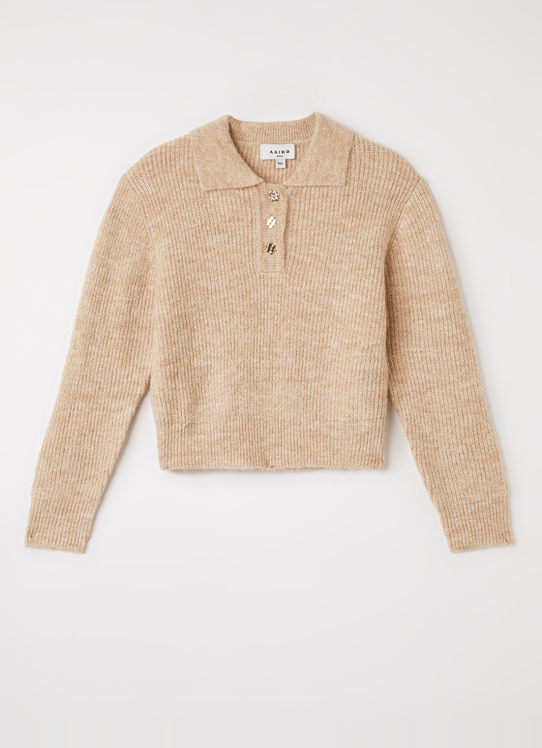 Aaiko Meisjes Doux grofgebreide trui in alpaca wolblend in de kleur Beige, maat: 14J=164
