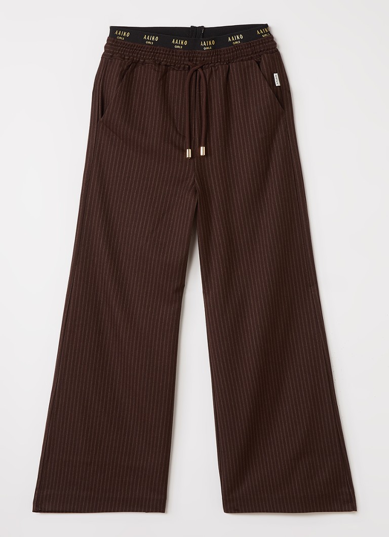 Aaiko Meisjes Esila flared fit pantalon met streepprint in de kleur Bruin, maat: 10J=140