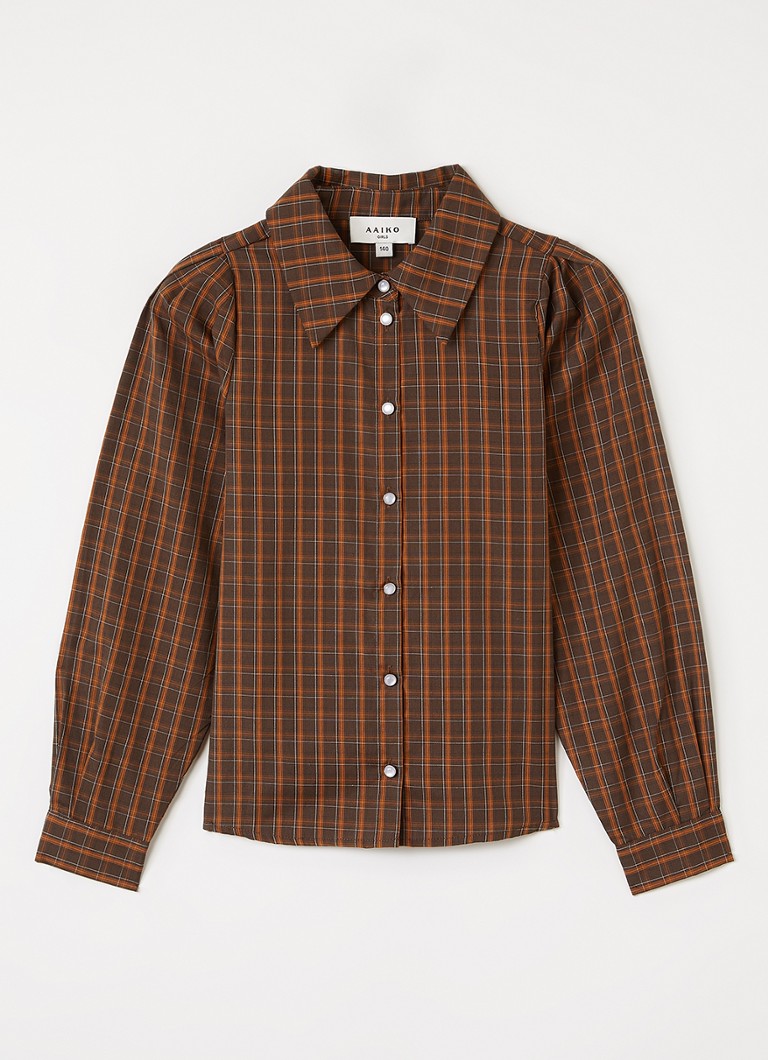 Aaiko Meisjes Janesse blouse met ruitdessin in de kleur Bruin, maat: 12J=152