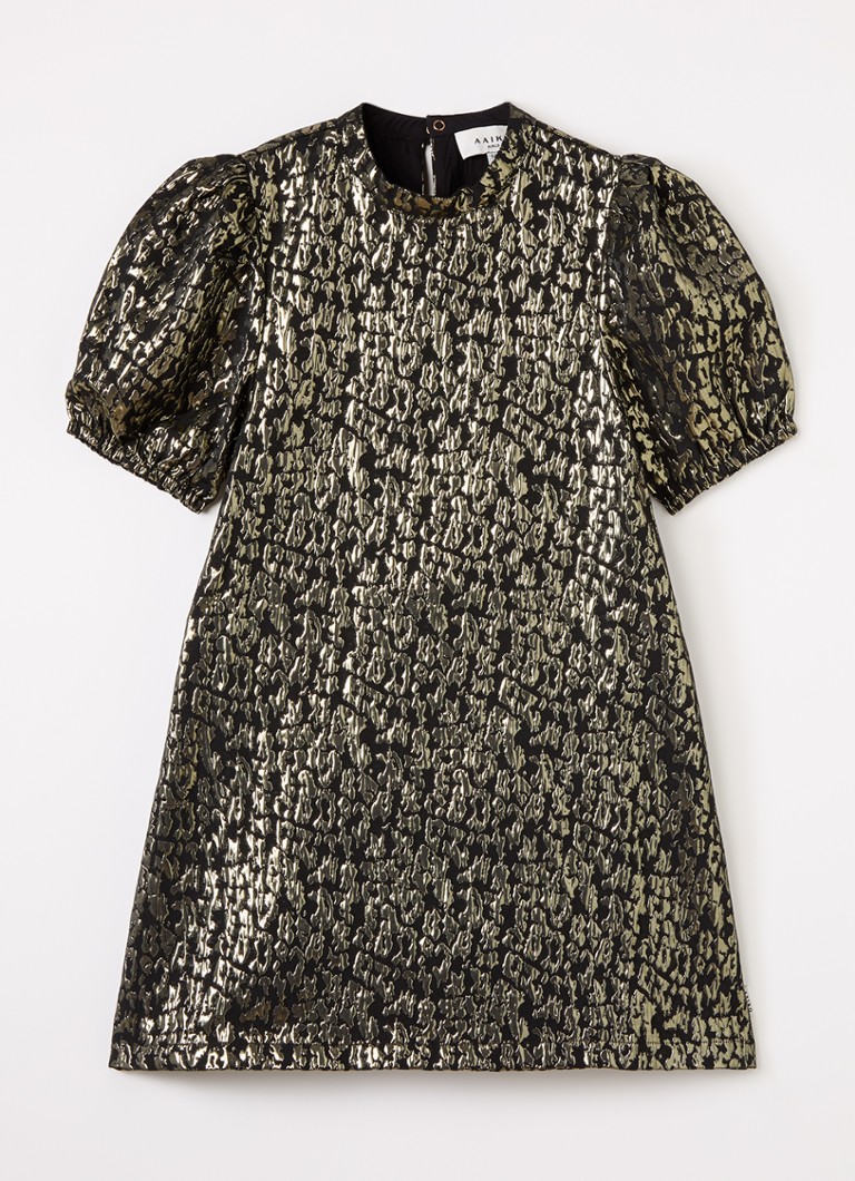 Aaiko Meisjes Nicole jurk met jacquard dessin in de kleur Goud, maat: 12J=152