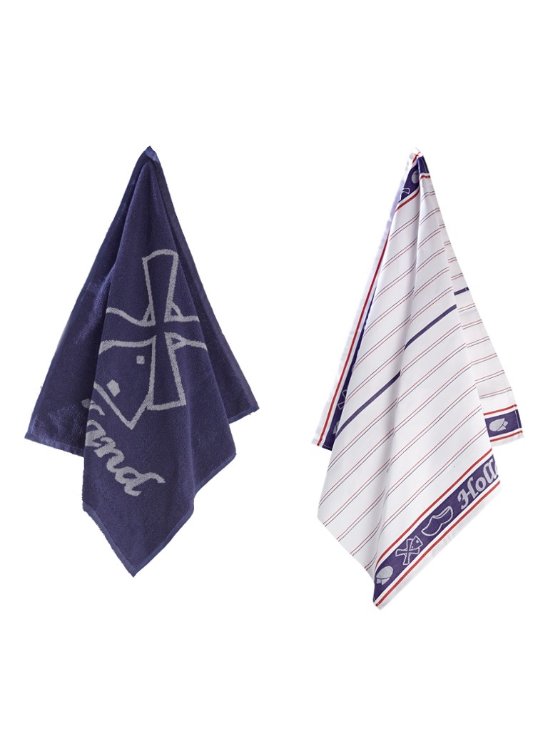 De Witte Lietaer Holland thee- en keukendoek 65 x 65 cm set van 2 Donkerblauw - Deal