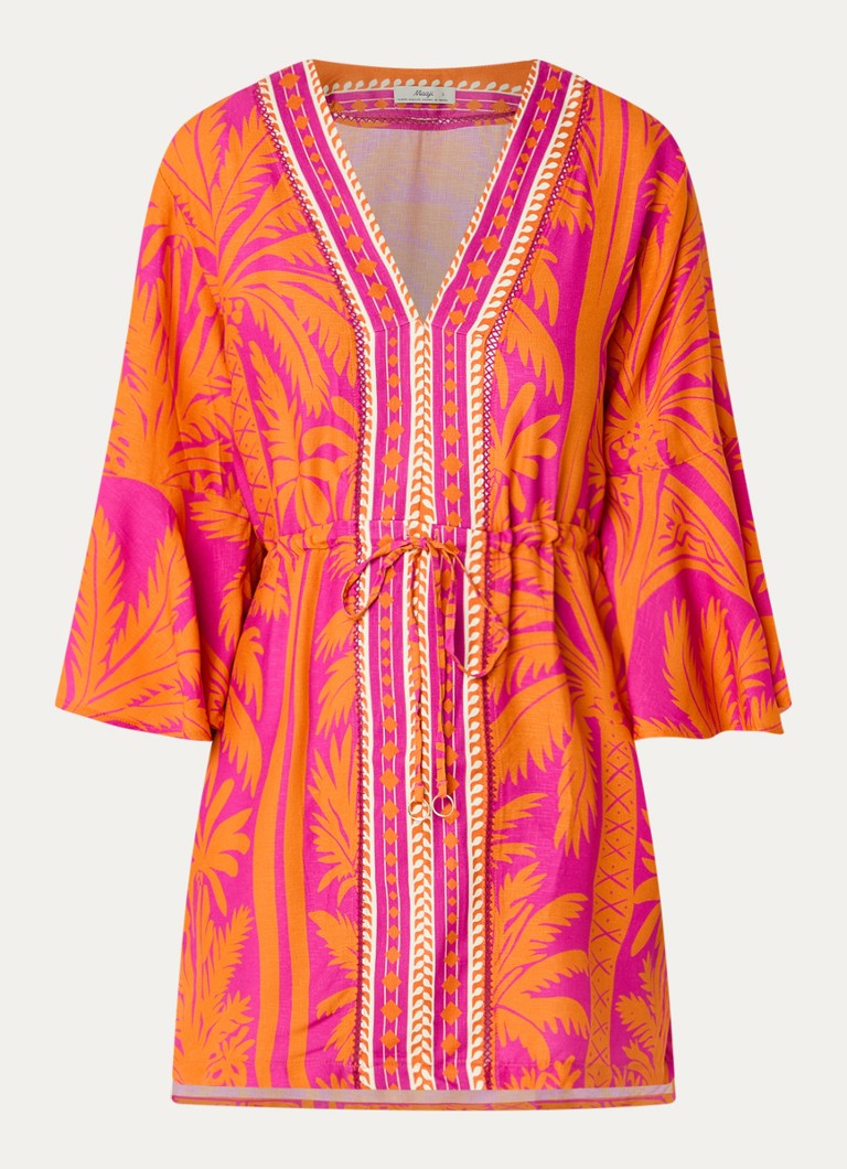 MAAJI Dames Flamingo Palm strandjurk met print in de kleur Fuchsia, maat: M