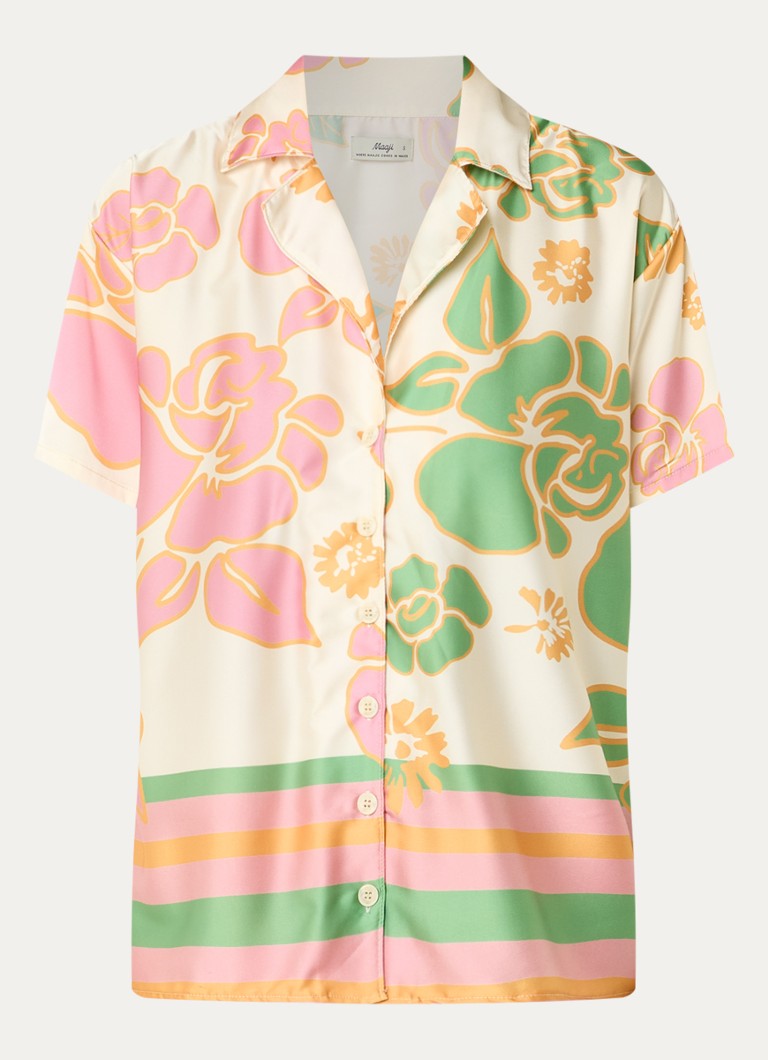 MAAJI Dames Blouse van satijn met bloemenprint in de kleur Creme, maat: S